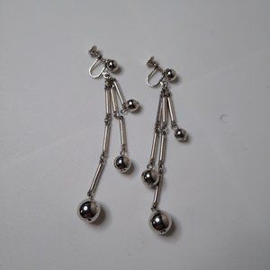 Long Metal Screw On Dangle Earrings